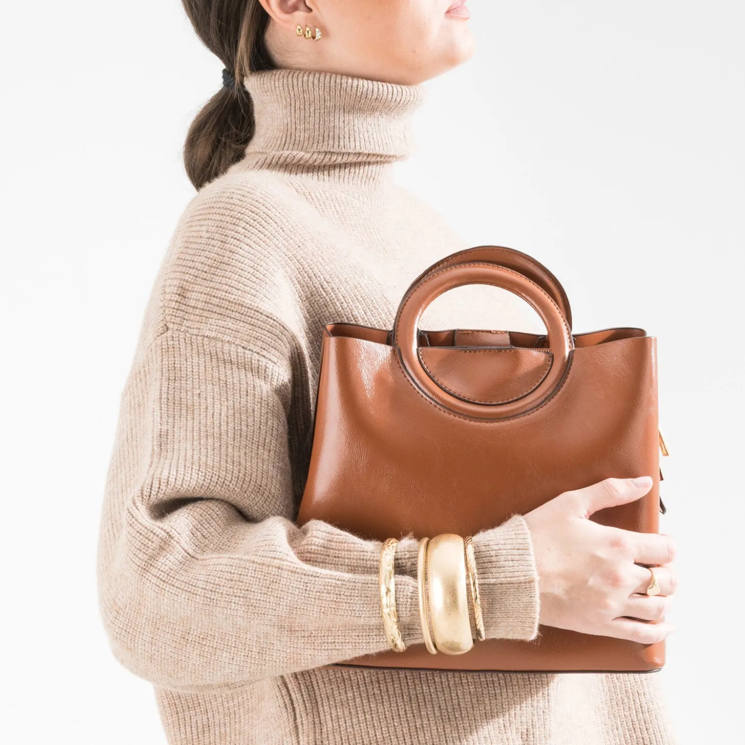 Sac à main camel trois compartiments