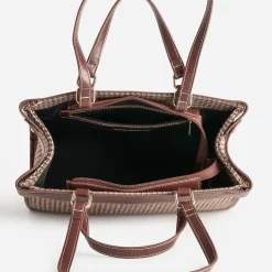 Sac à main cognac à motif pied-de-poule