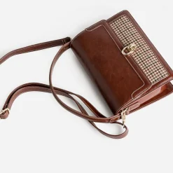 Sac à main cognac motif pied-de-poule