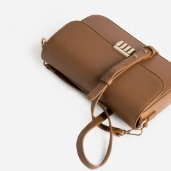 Sac à main cognac métalleries dorées