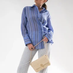 Sac à main écru tressé détails dorés