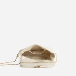 Sac à main écru tressé détails dorés