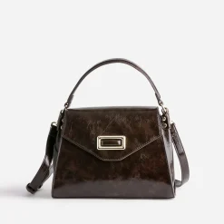 Sac à main marron foncé patiné forme trapèze