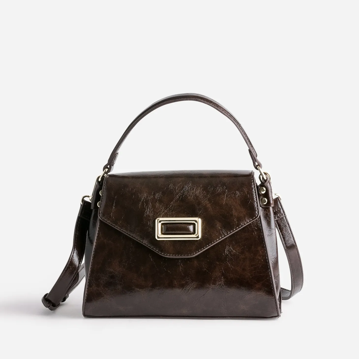 Sac à main marron foncé patiné forme trapèze