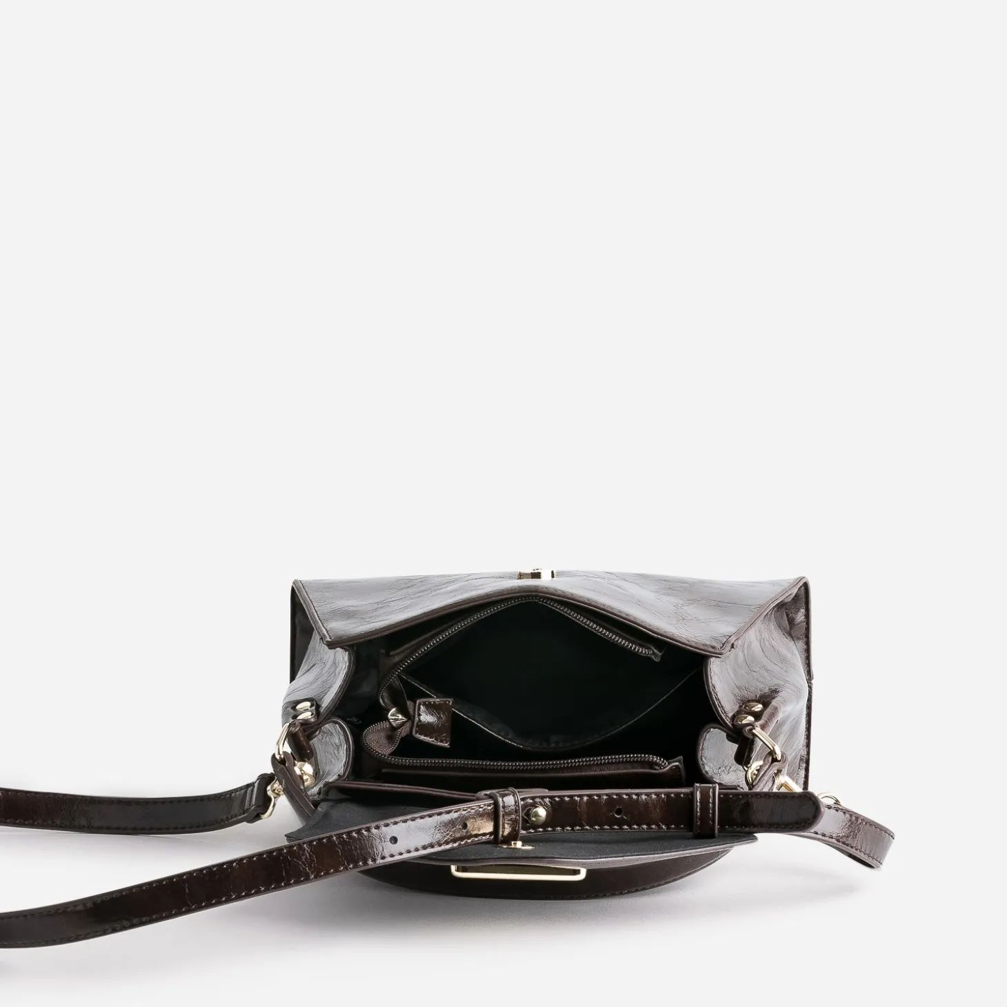 Sac à main marron foncé patiné forme trapèze