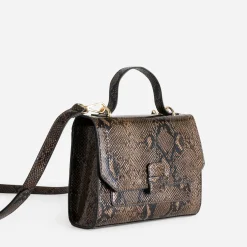 Sac à main marron imprimé effet python