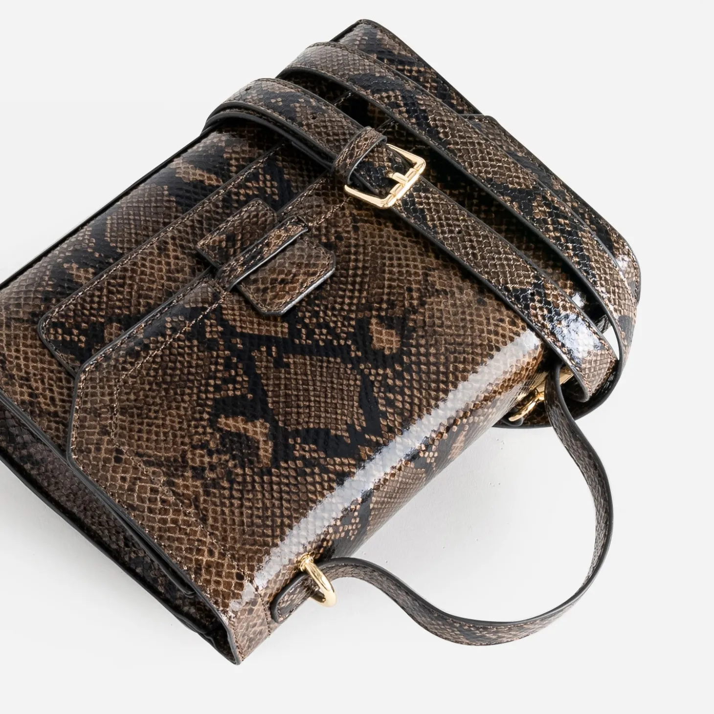 Sac à main marron imprimé effet python