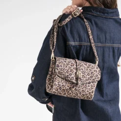 Sac à main marron suédé à motif léopard
