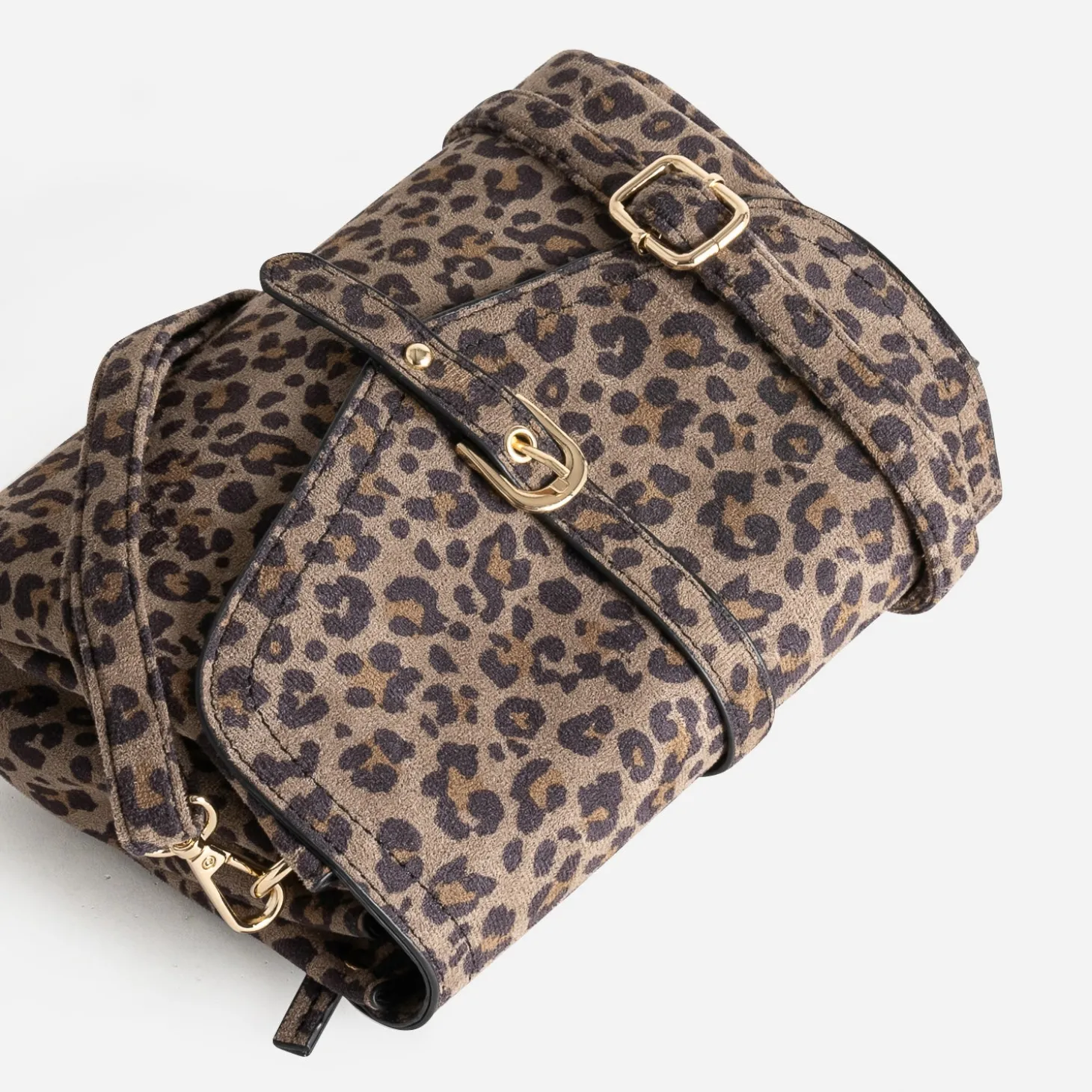 Sac à main marron suédé à motif léopard