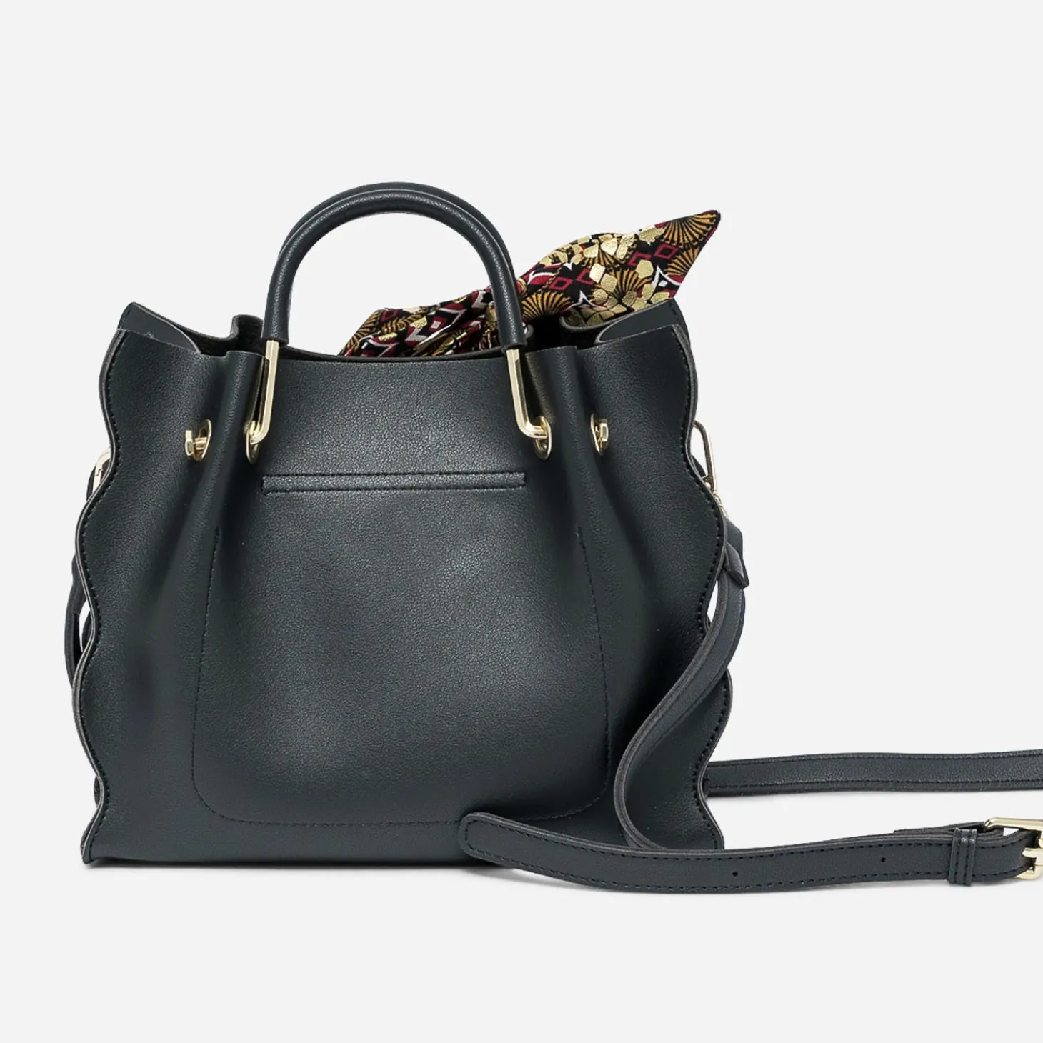 Sac à main noir à ruban imprimé