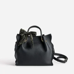 Sac à main noir à ruban imprimé