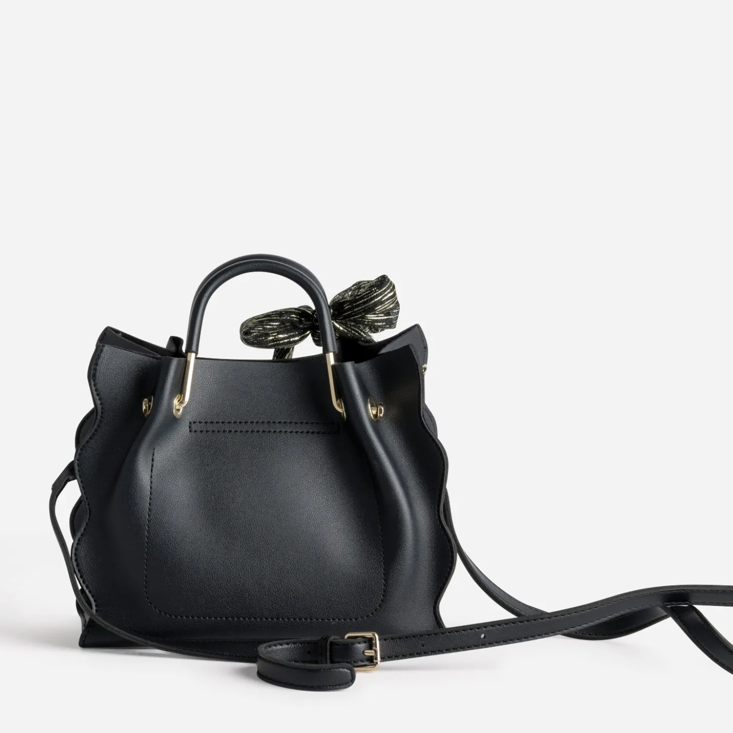 Sac à main noir à ruban imprimé