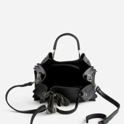 Sac à main noir à ruban imprimé