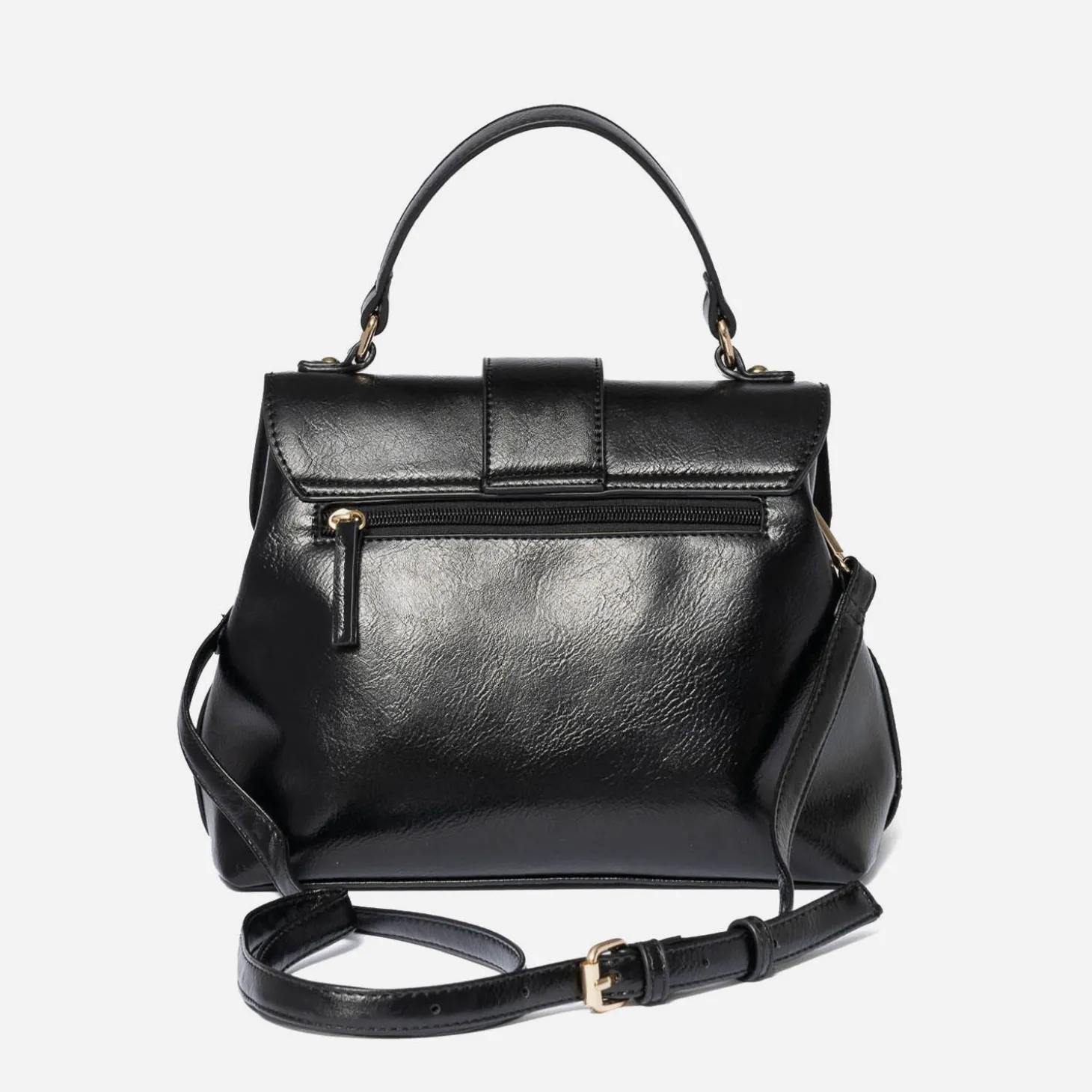 Sac à main noir avec boucle ronde métal