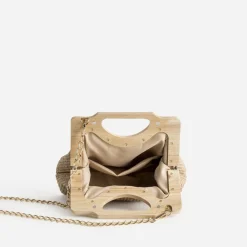 Sac à main TEXTO beige anses bois