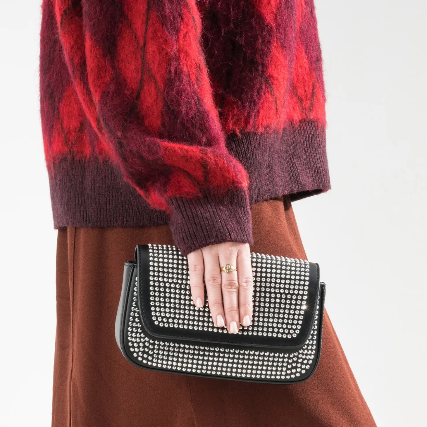 Sac à main TEXTO noir décor strass