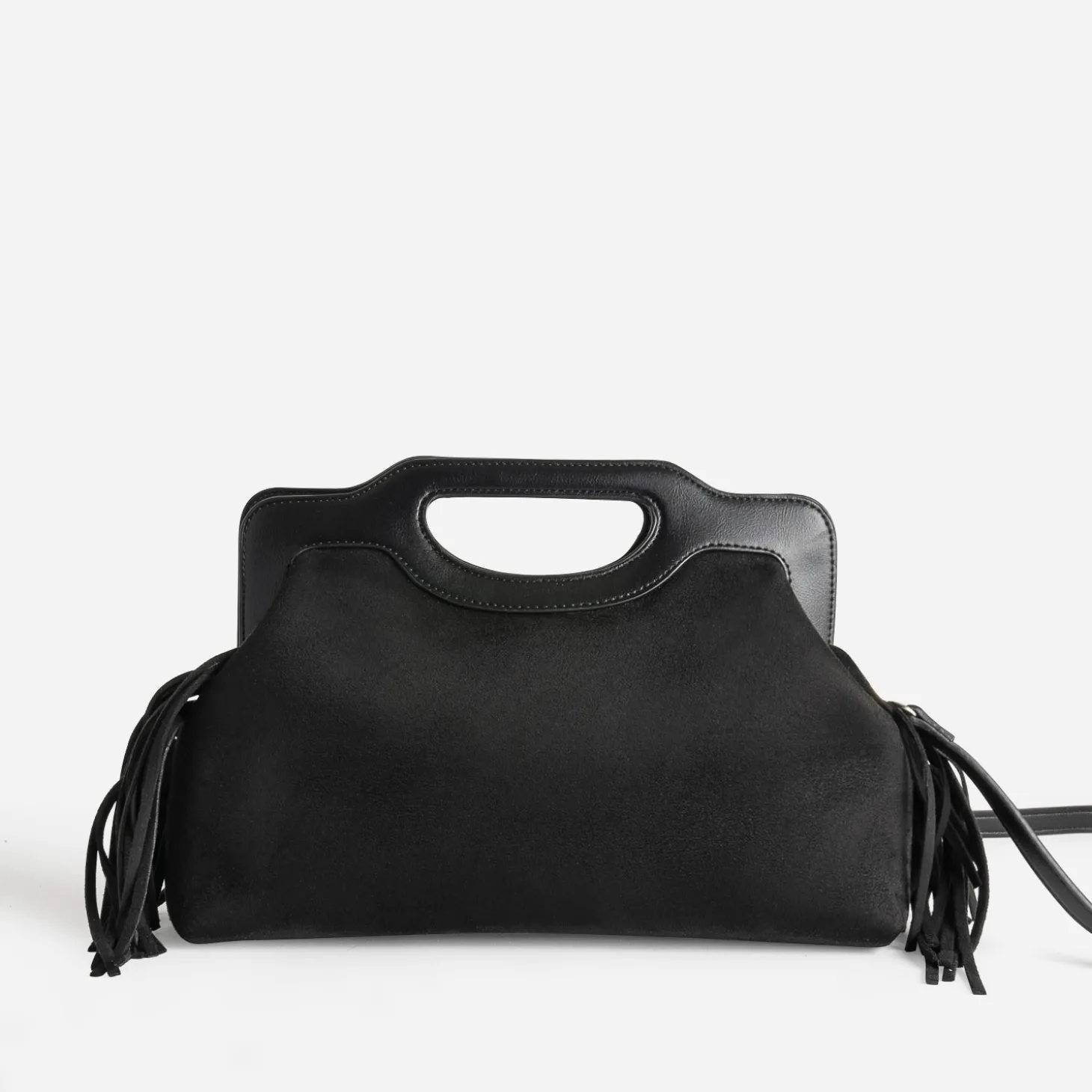 Sac à main TEXTO noir suédé à franges