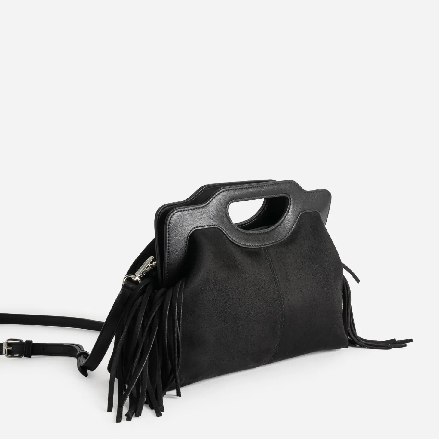 Sac à main TEXTO noir suédé à franges