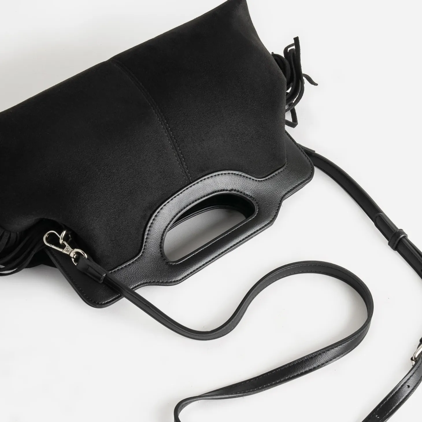 Sac à main TEXTO noir suédé à franges