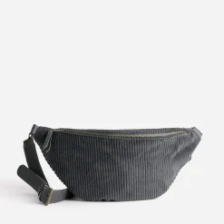 Sac banane gris velours côtelé