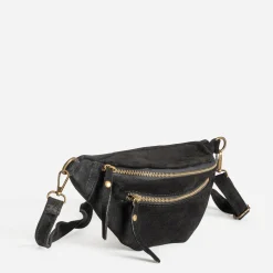 Sac banane TEXTO noir cuir velours