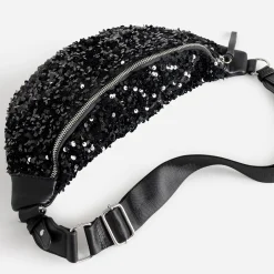 Sac banane TEXTO noire bi-matière à sequins