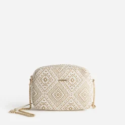 Sac bandoulière beige brodé doré