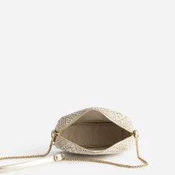Sac bandoulière beige brodé doré