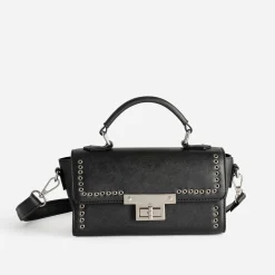 Sac bandoulière noir métalleries argentées