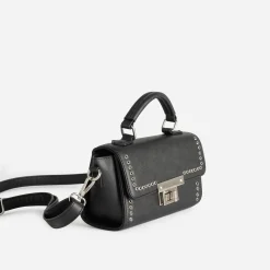 Sac bandoulière noir métalleries argentées