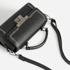 Sac bandoulière noir métalleries argentées