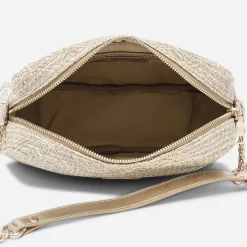 Sac bandoulière paille beige brodé or