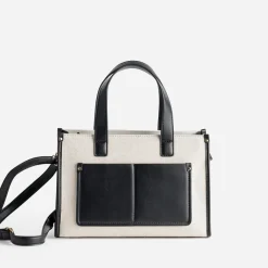 Sac cabas beige et noir bi-matière