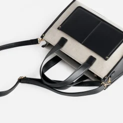 Sac cabas beige et noir bi-matière