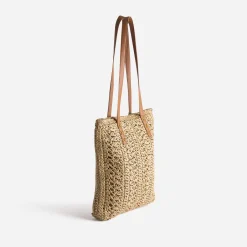 Sac cabas beige foncé paille papier