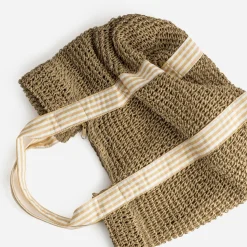 Sac cabas beige paille papier anses rayées