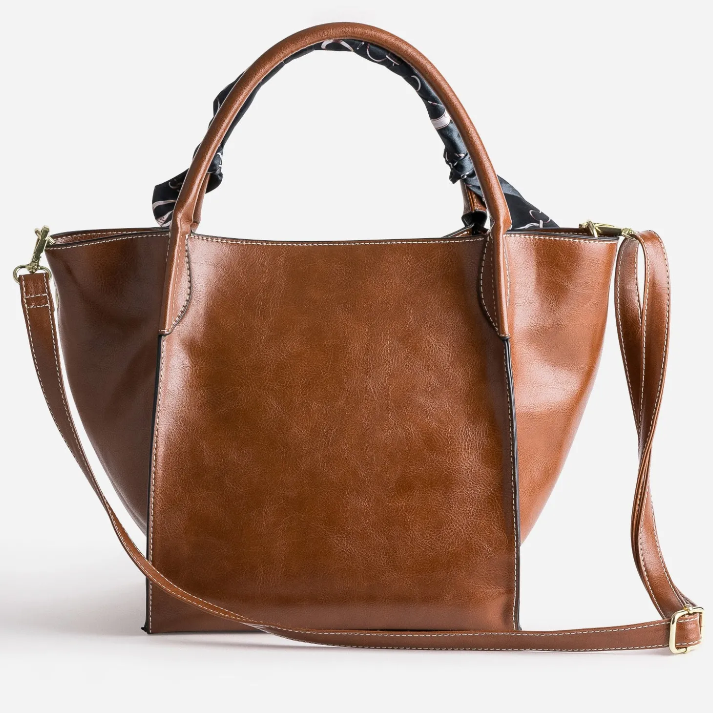 Sac cabas cognac décor foulard