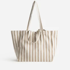 Sac cabas écru rayures beiges