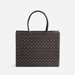 Sac cabas noir en textile à motif graphique