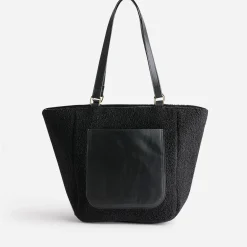 Sac cabas noir tissu Sherpa avec poche