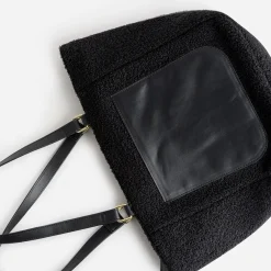 Sac cabas noir tissu Sherpa avec poche