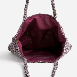 Sac cabas prune, marine, écru tressé