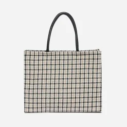 Sac cabas TEXTO beige, écru et noir à carreaux