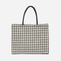 Sac cabas TEXTO beige, écru et noir à carreaux