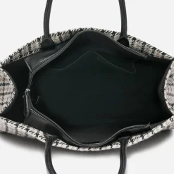 Sac cabas TEXTO beige, écru et noir à carreaux