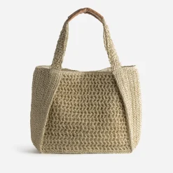 Sac cabas TEXTO beige paille tressée