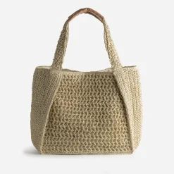 Sac cabas TEXTO beige paille tressée