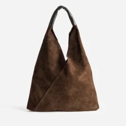 Sac hobo TEXTO marron cuir velours