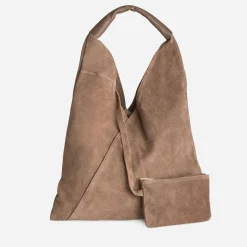 Sac hobo TEXTO taupe cuir velours