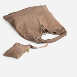Sac hobo TEXTO taupe cuir velours